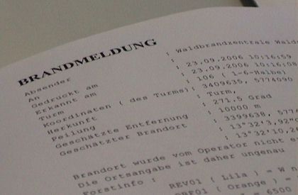 Ausdruck einer Brandmeldung